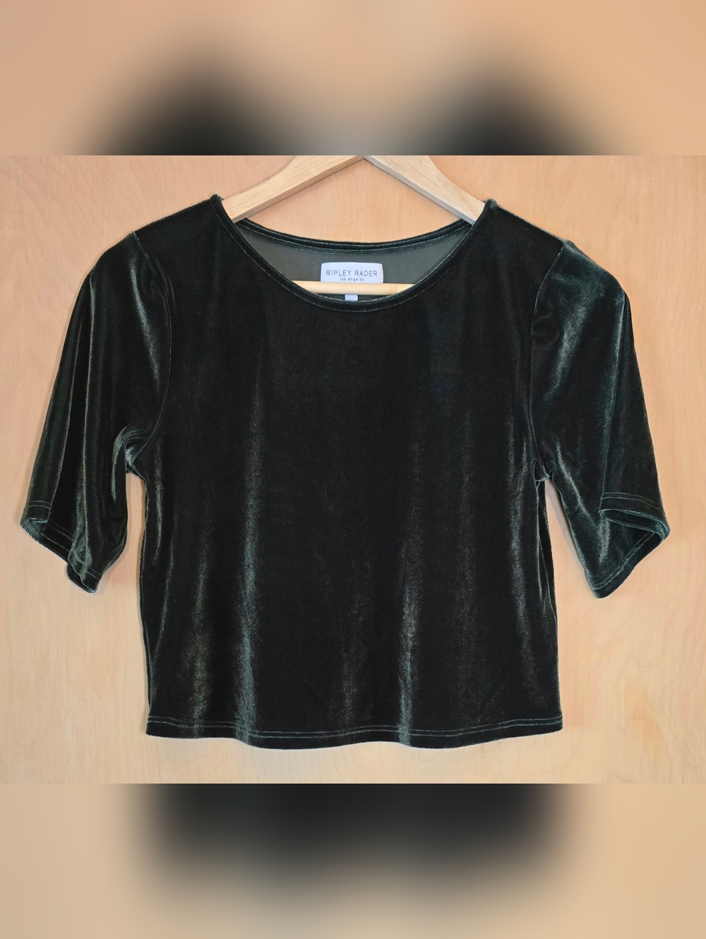 Ripley Rader Velvet Crop Top Olive Short Sleeve Boxy Size 2 (Small 4-6)
